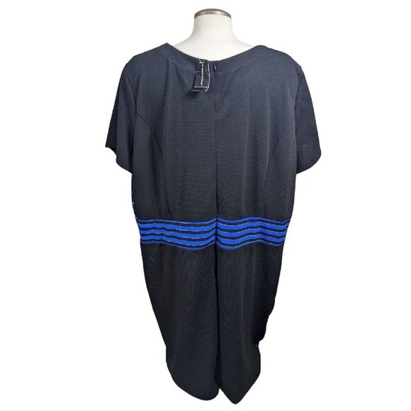 Ashley Stewart New Dress Size 30 32 Lace Up Front Short Sleeve Black Blue Print - Picture 4 of 7